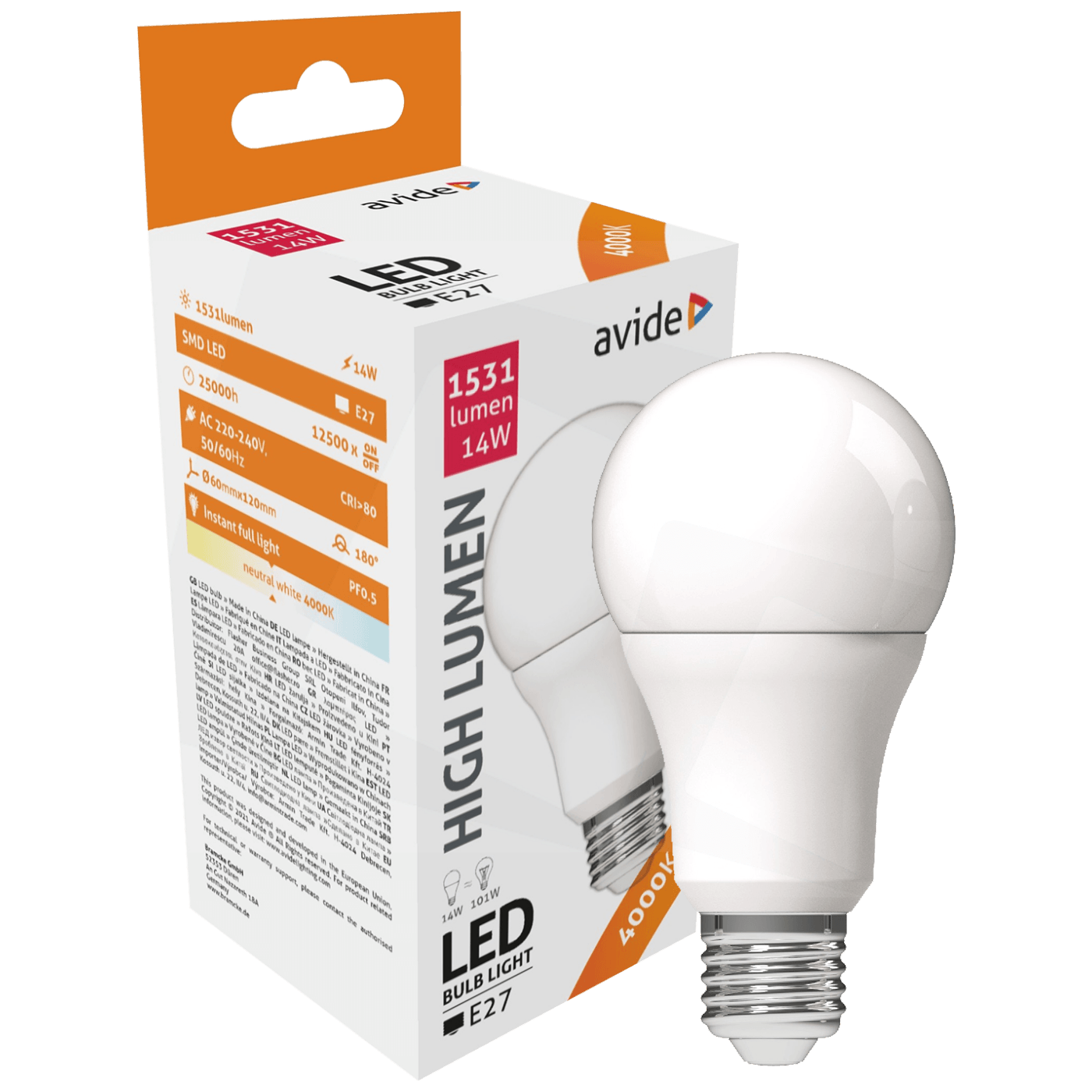 Avide Sijalica, LED 14W, E27, 4000K, 230V AC, bijela svjetlost - Globe A60 14W E27 Avide Sijalica, LED 14W, E27, 4000K, 230V AC, bijela svjetlost - Globe A60 14W E27 - Image 1