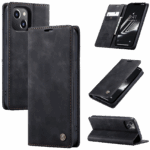 CaseMe Futrola preklopna za iPhone 15, koža, crna - Flip Leather Phone Case iPhone 15 - Image 3