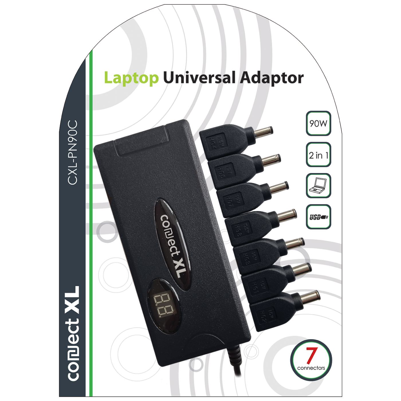 Connect XL Adapter za laptop,univerzalni, 90W, 2u1 AC+Auto, LCD display - CXL-PN90C Connect XL Adapter za laptop,univerzalni, 90W, 2u1 AC+Auto, LCD display - CXL-PN90C - Image 1