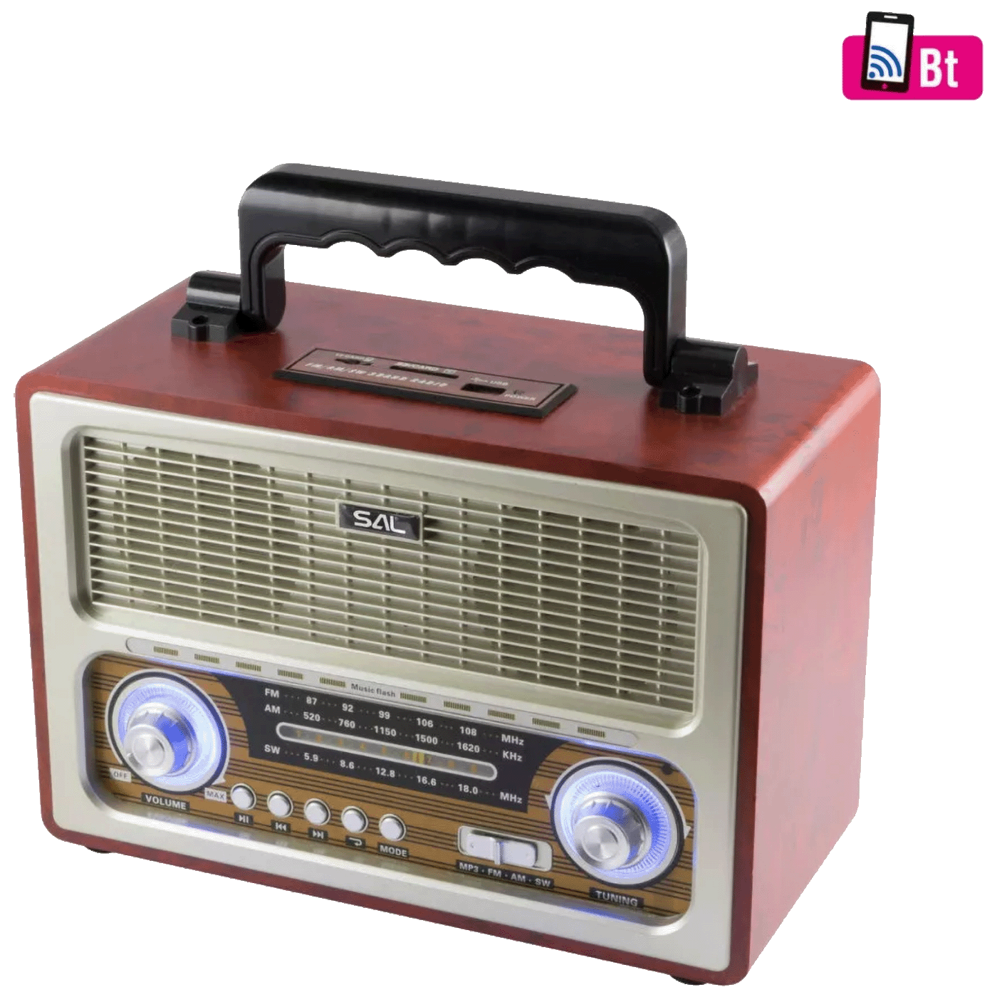 SAL Retro radio + BT bežični zvučnik, 4in1, FM, MP3, AUX - RRT3 SAL Retro radio + BT bežični zvučnik, 4in1, FM, MP3, AUX - RRT3 - Image 1