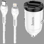 hoco. Auto punjač sa Lightning kabelom, PD + QC3.0, 2 x USB, 4.8 A - NZ2 Link, type C-Lightning, White - Image 4