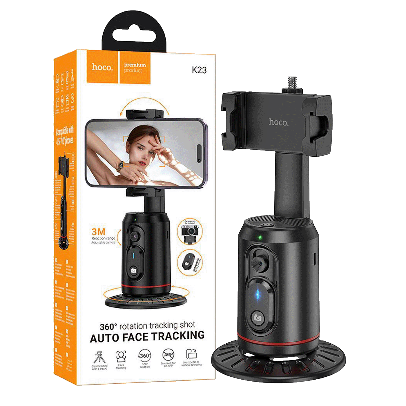 hoco. Držač za telefon s automatskim praćenjem lica, 360° - K23 Lotus hoco. Držač za telefon s automatskim praćenjem lica, 360° - K23 Lotus - Image 1