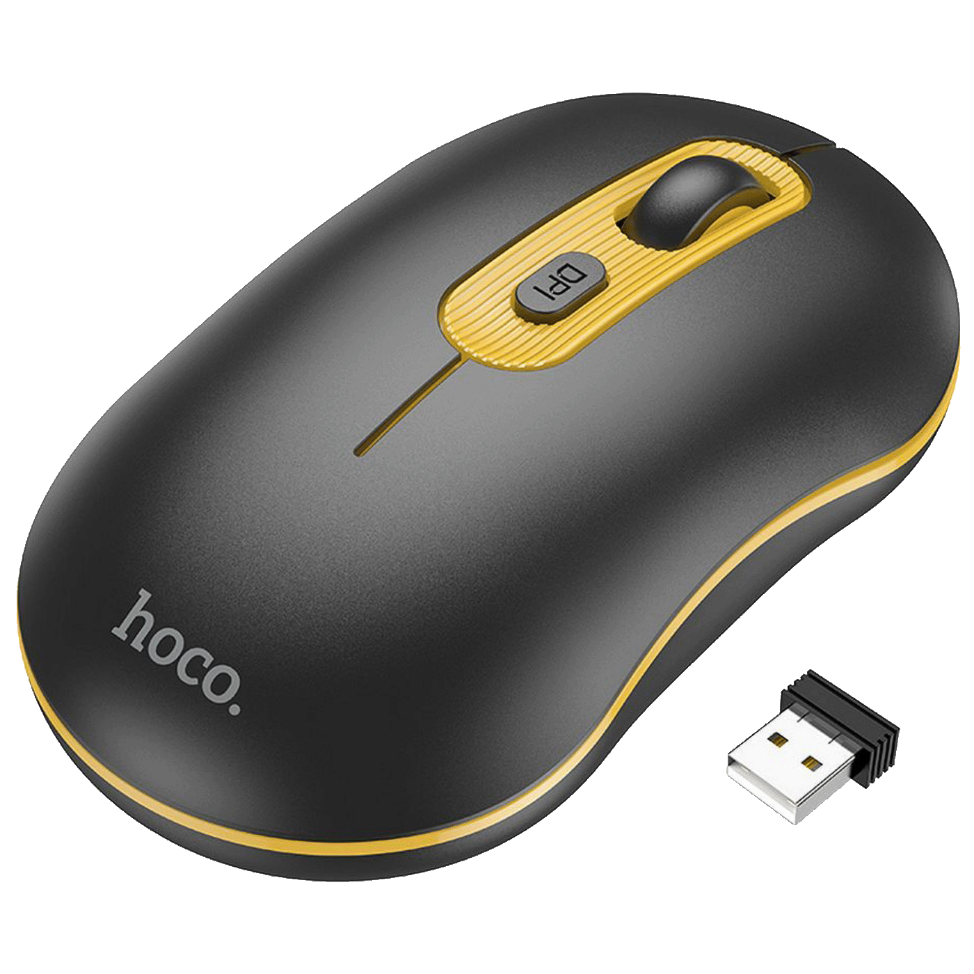 hoco. Miš bežični, optički, 1600 dpi, 2.4 GHz, USB nano - GM21 Platinum Black/Yellow hoco. Miš bežični, optički, 1600 dpi, 2.4 GHz, USB nano - GM21 Platinum Black/Yellow - Image 1