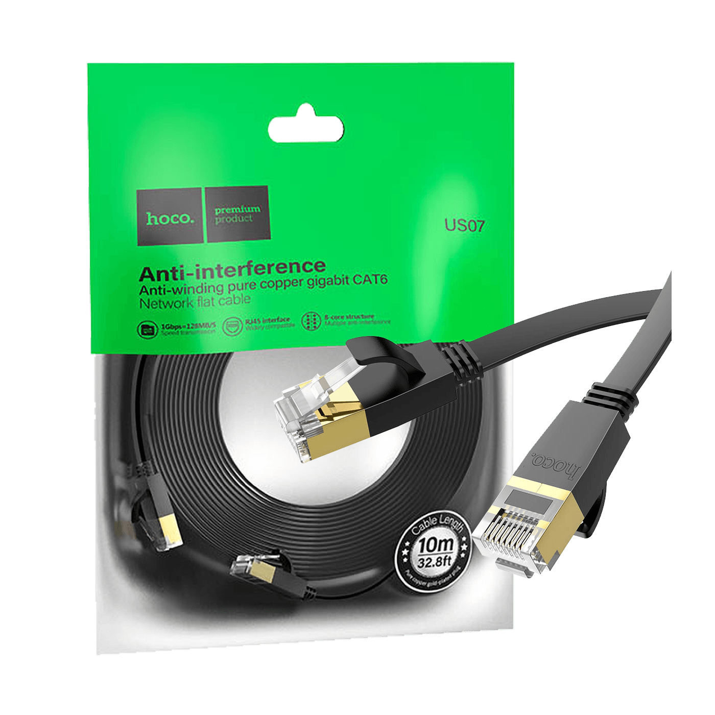 hoco. Mrežni kabl, CAT6, Gigabit Ethernet, flat, 10 met., crna - US07 General, 10 met. hoco. Mrežni kabl, CAT6, Gigabit Ethernet, flat, 10 met., crna - US07 General, 10 met. - Image 1