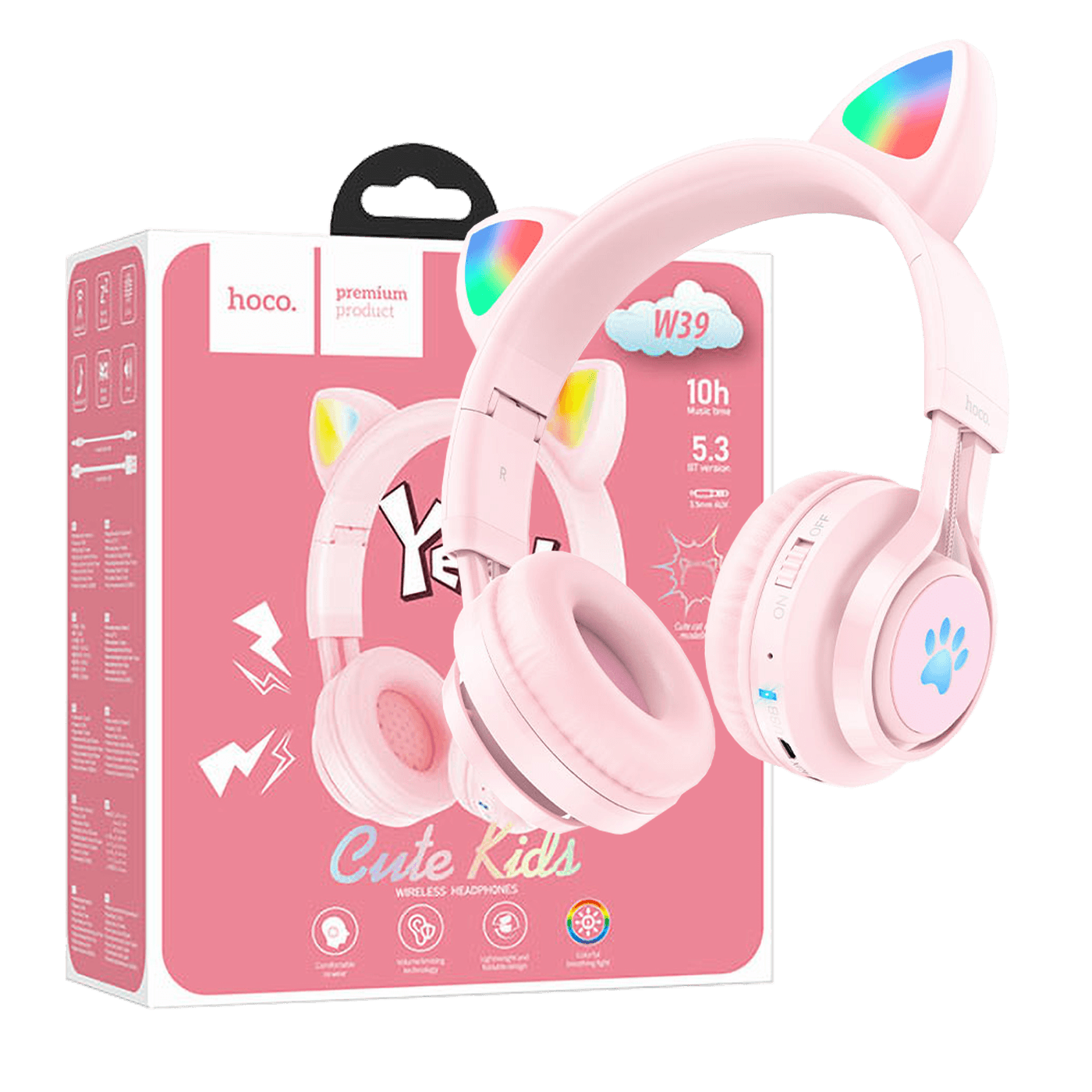 hoco. Slušalice bežične sa mikrofonom, Bluetooth, mačje uši, pink - W39 slušalice Mačje uši,Pink hoco. Slušalice bežične sa mikrofonom, Bluetooth, mačje uši, pink - W39 slušalice Mačje uši,Pink - Image 1
